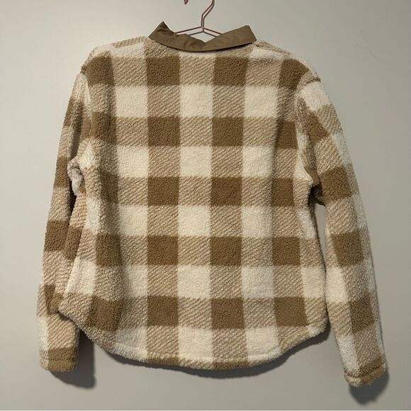 Columbia Women's West Bend Shirt Jacket Shacket Button Sherpa Fleece Plaid M Tan - Picture 4 of 9